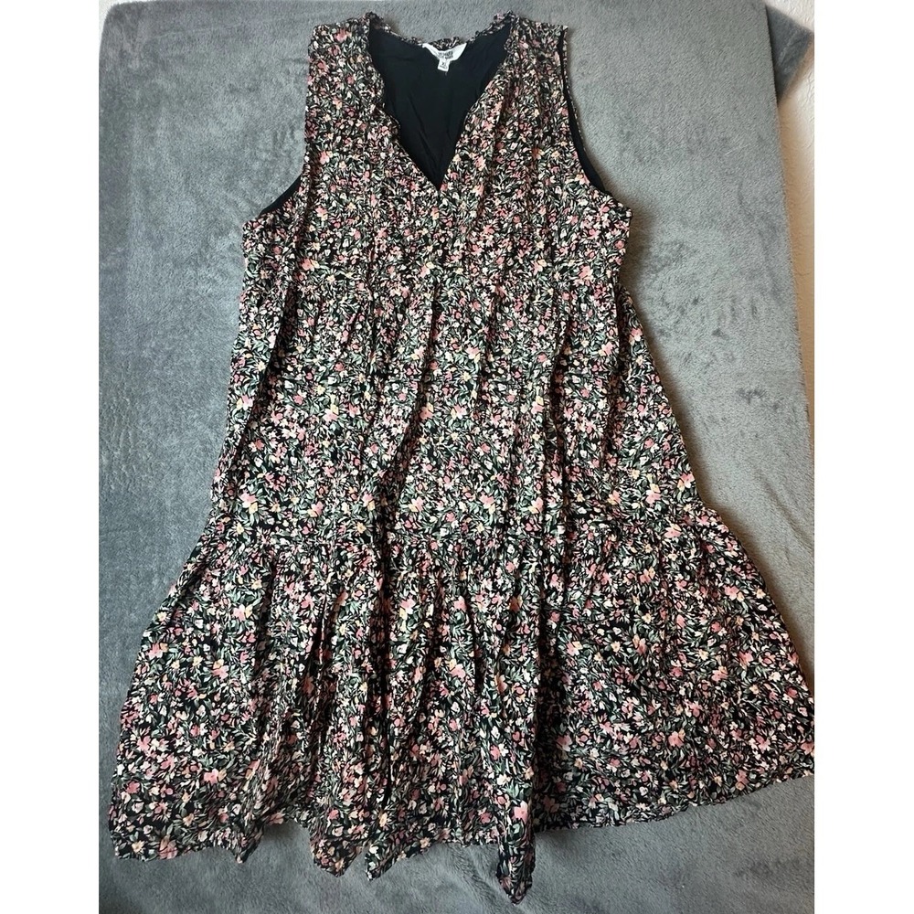 BB Dakota by Steve Madden Short Dress Black Floral Sleeveless Tie Neck Size XL